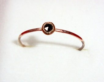 Black diamond ring  in 10k yellow or rose gold, Organic, ethical, eco friendly, custom made in your size - rose cut 3mm