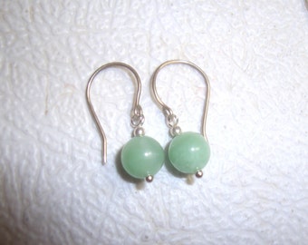 Simple earrings, Green Aventurine, solid silver, handmade entirely, 925 sterling silver, aventurine hook earrings, light green beads 8mm USA