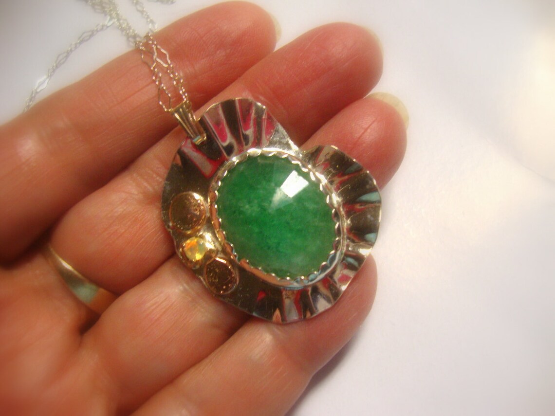 Pendant Emerald & Opal Natural in Sterling Silver W 14k Etsy