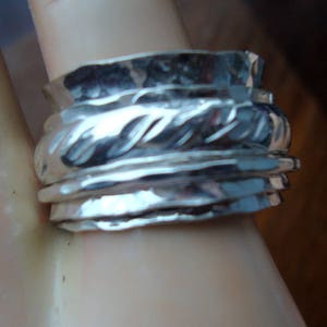 Spinner ring - 4 rings (13mm, 9mm, 4.5mm, 1.5mm) - hammer patterned artisan forged - solid .925 sterling silver  - READY to Mail - Size 9