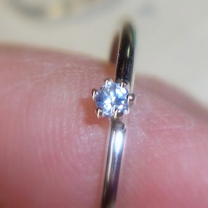 Ring Tiny blue Tanzanite eco-friendly sterling silver prong set 2mm on 1mm band - Custom Made in your Size