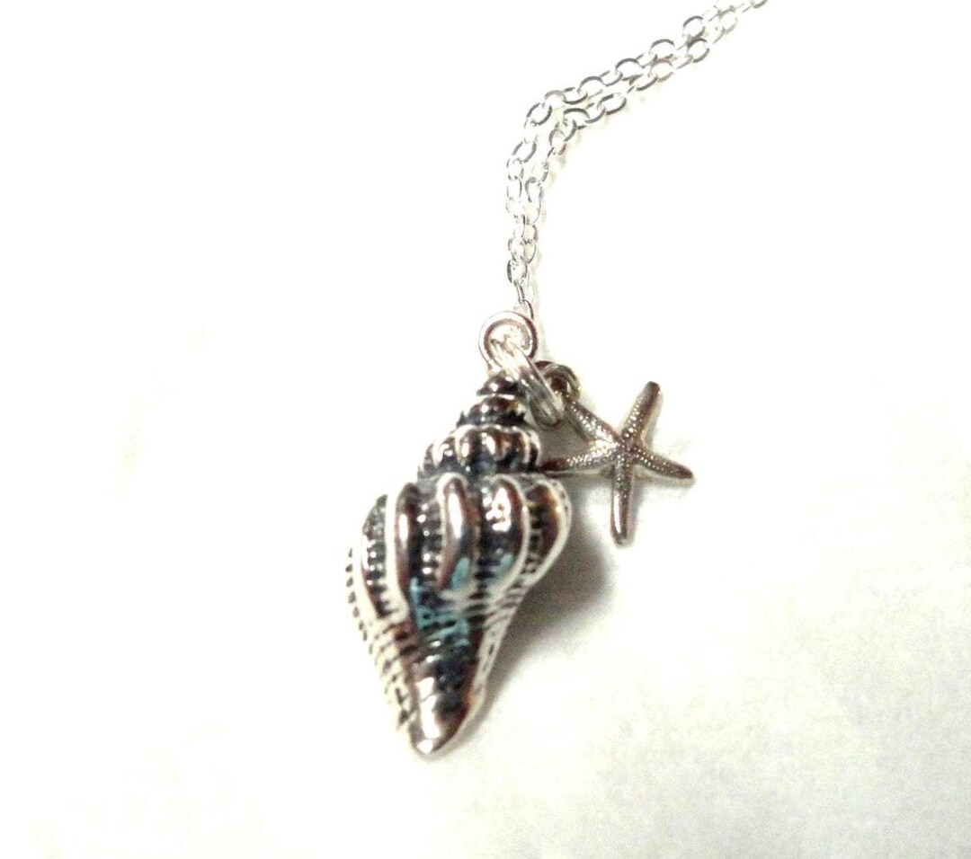 Seashell Necklace Pendant 3D Solid Silver 925 Sterling With Chain Conch ...