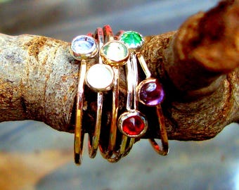 5 Ring stack delicate choose your own w birthstones -eco friendly recycled 14k YGF-Custom made in your Size