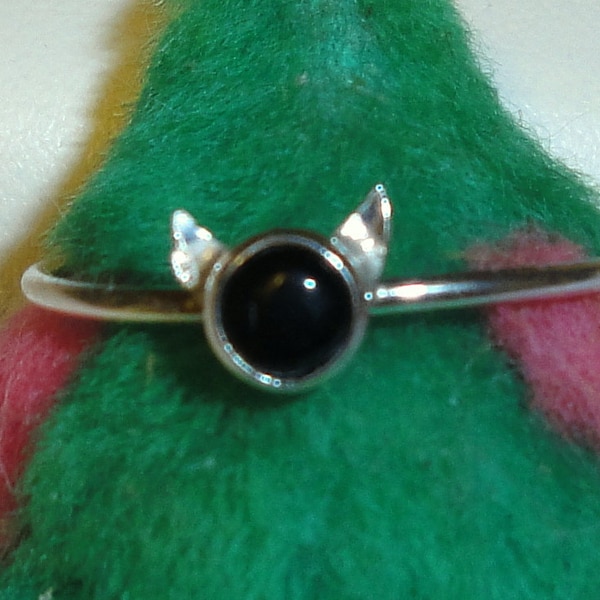 Cat Ring ears - choose stone -  sterling silver from recycled sources  - Custom Made in your Size