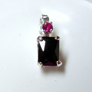 Pendant black spinel 7x5mm, 1 ct,  emerald cut w 3mm ruby ethical, eco-friendly sterling silver Natural and unusual  Raising the Kundalini