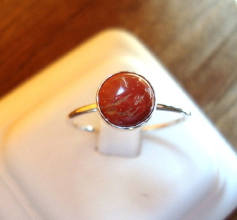 Red Jasper Ring 8mm on 16 ga sterling silver Rusty red orange custom made in your size 16gh image 2