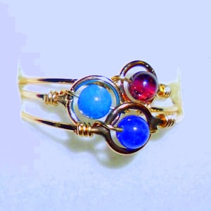 Ring 14k Gold Filled- 3mm stone Encircled ethical STACKER Hand made in USA by me - Stocking Stuffer Gifts Red Green Blue, etc Ships in 1 day