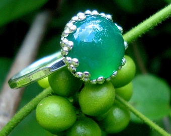 Lacy Ring Green Chalcedony  in eco-friendly sterling silver - Custom Made in your Size Refreshing & Feminine - it glows from within - May