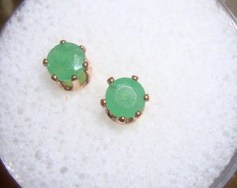 Earrings  Emerald 1/4 ctw- posts studs -reclaimed/recycled solid 14k yellow gold & natural green emeralds May birthstone -Better than Photos