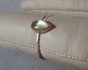 Pale cool green prehnite Ring -  recycled sterling silver - custom size