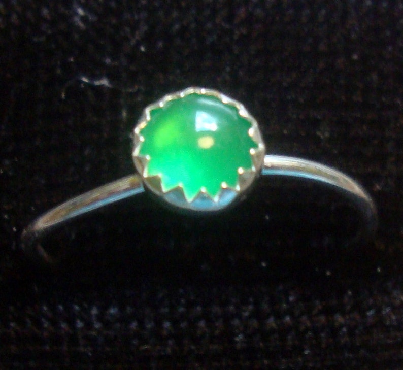 skinny stacking solid sterling silver Emerald Green Chalcedony ring 5mm