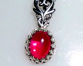 Colar com pingente de rubi oval de 10 x 8 mm em prata de lei maciça ética e corrente (35,5 cm a 61 cm) - feito nos EUA por mim -- Pedra especial para o mês de julho
