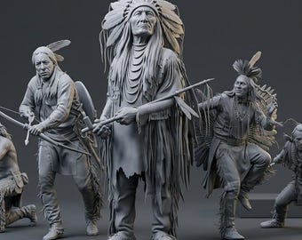 Lakota Native American Warrior STL Bundle, 50 Figures 3D Print, Sitting Bull Bonus, Tabletop Miniatures & Diorama Collection