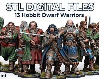 13 Hobbit Dwarf Miniatures STL Files - Erebor Warriors Collection - D&D RPG LOTR - 3D Printable Digital Download - 28-32mm