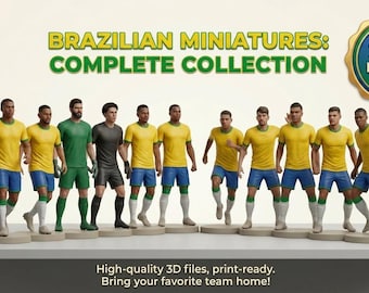 Brazil Inspired Soccer Miniatures STL Bundle, Yellow Green Tabletop Football Team, 3D Printable Board Game Figures