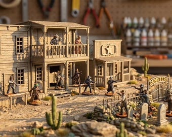 Wild West STL Bundle | Cowboy Miniatures + Town Buildings | Pre-Supported 3D Print Files | Western 2025