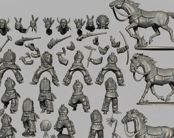 7th Cavalry & Indigenous Warriors Modular STL – Horses, Riders, Weapons – Large Scale (up to 40 cm)