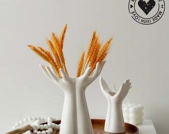 Abstract Ceramic Flower Holder - Unique Hand Vase for Flowers - Creative & Modern Home Decor- Unconventional Floral Accent Piece - Cool Vase