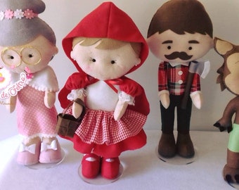 Red Riding Hood inspired felt dolls, party decoration, nursery decor, personalized gifts