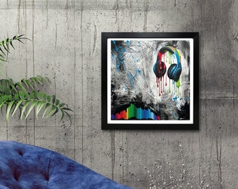 URBAN DJ PRINT, Music Print, Music Wall Art Print, Urban Wall Art, Wall Decor Print, Rave Painting, Headphones Canvas Print