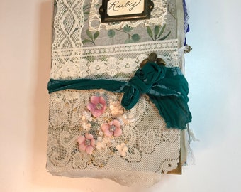 Ruby Junk Journal vintage handmade ooak Hard Cover
