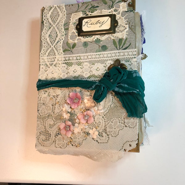 Ruby Junk Journal vintage handmade ooak Hard Cover