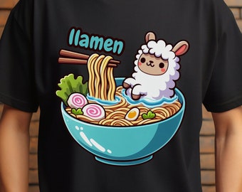 -shirt Ramen Lama | T-shirt souple unisexe | -shirt drôle de nourriture | T-shirt mignon | cadeau pour elle | Cadeau pour lui