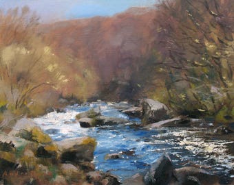 Dart River in Spring, Dartmoor, landscape oil painting, direct from artist