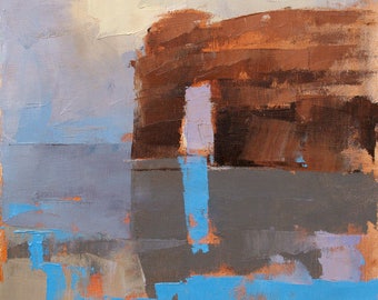 Red Rock, Blue Reflection, abstract landscape oil painting, direct from artist