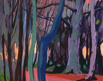 Red Copse, gouache on paper, 8x9.5in