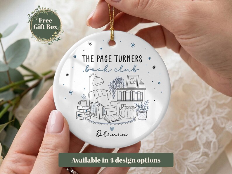 Personalized Book Club Ornament, Custom Book Group Ornament, Book Club Gift, Reading Ornament, Librarian Gift, Christmas Book Lover Gift Design 4