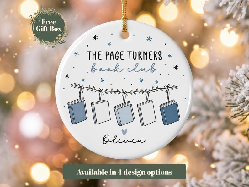 Personalized Book Club Ornament, Custom Book Group Ornament, Book Club Gift, Reading Ornament, Librarian Gift, Christmas Book Lover Gift Design 2