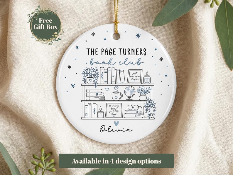 Personalized Book Club Ornament, Custom Book Group Ornament, Book Club Gift, Reading Ornament, Librarian Gift, Christmas Book Lover Gift Design 3