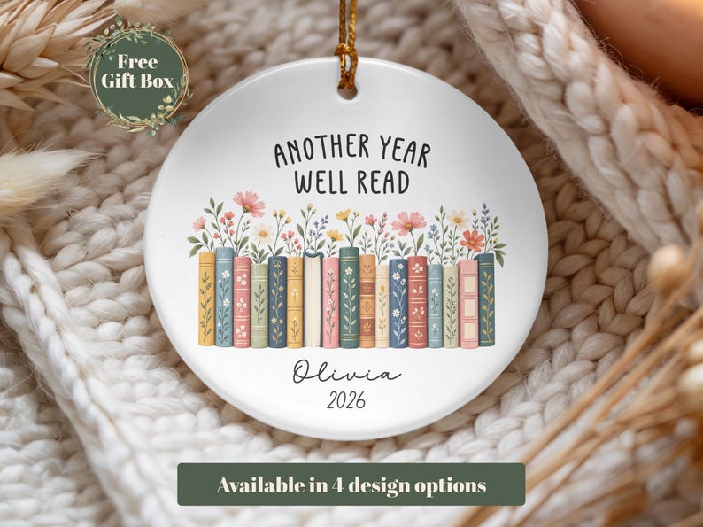 Adorno personalizado para amantes de los libros, adorno de libro a medida, regalo para club de lectura, adorno para lectores, regalo para amantes de los libros, regalo de lectura, regalo para bibliotecarios Design 1