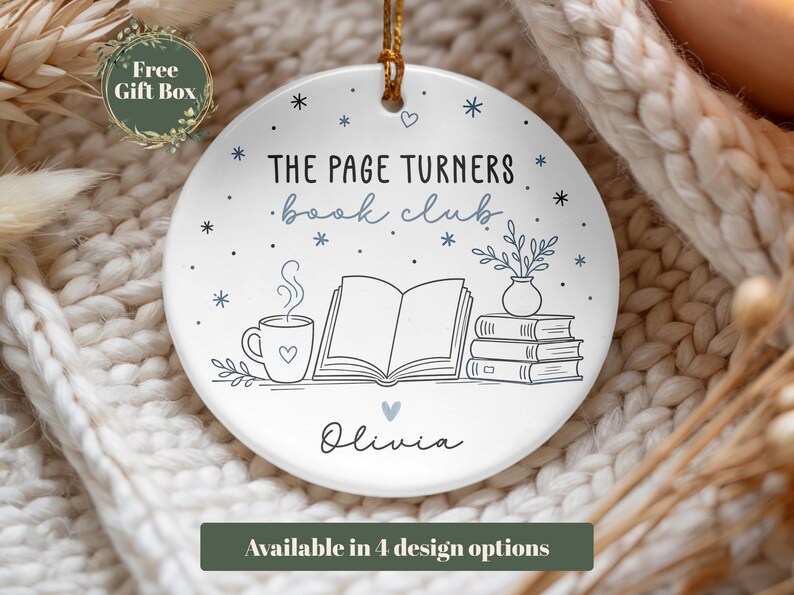 Personalized Book Club Ornament, Custom Book Group Ornament, Book Club Gift, Reading Ornament, Librarian Gift, Christmas Book Lover Gift Design 1