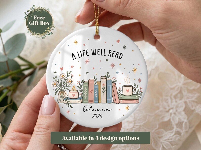 Adorno personalizado para amantes de los libros, adorno de libro a medida, regalo para club de lectura, adorno para lectores, regalo para amantes de los libros, regalo de lectura, regalo para bibliotecarios Design 4