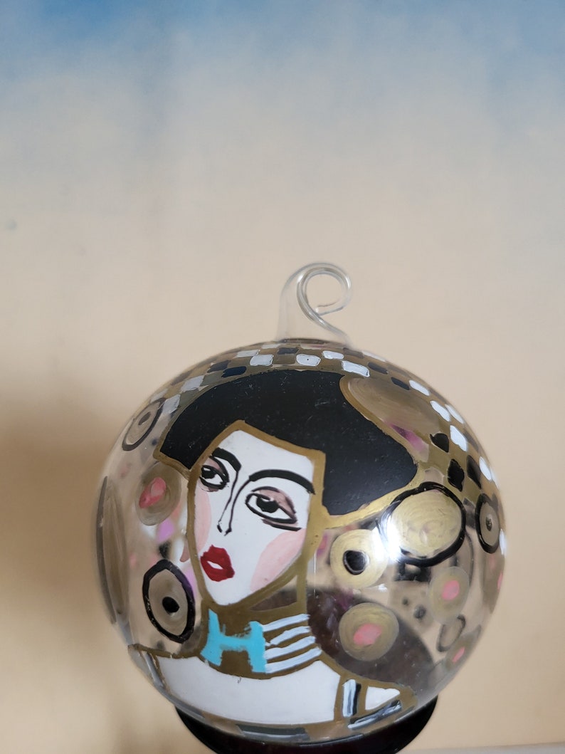 Vintage 1980's Glass Blown Ball Shaped Ornament G.Klimt Adele Bloch Bauer image 8