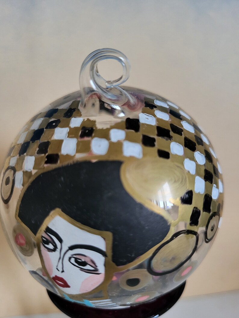 Vintage 1980's Glass Blown Ball Shaped Ornament G.Klimt Adele Bloch Bauer image 7