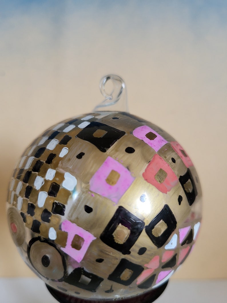 Vintage 1980's Glass Blown Ball Shaped Ornament G.Klimt Adele Bloch Bauer image 6