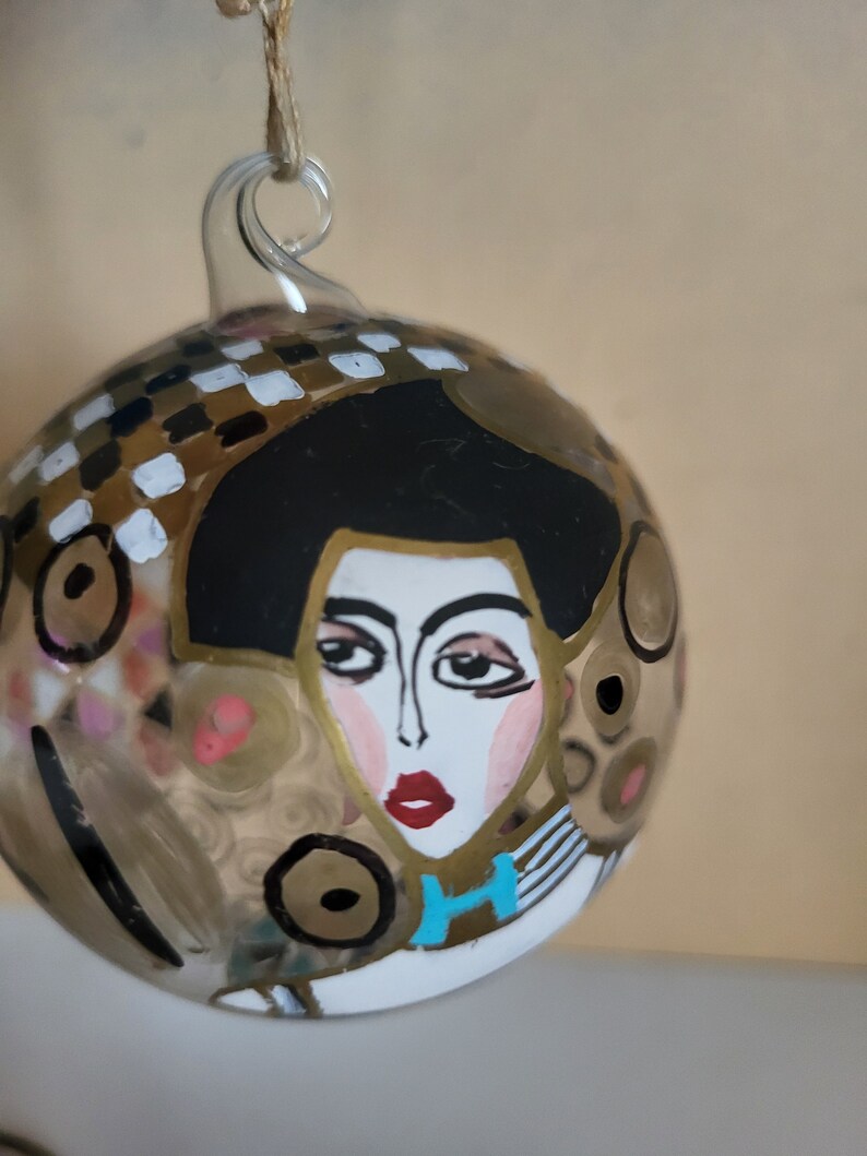 Vintage 1980's Glass Blown Ball Shaped Ornament G.Klimt Adele Bloch Bauer image 4