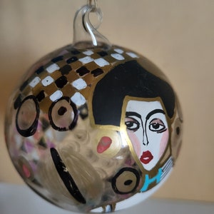 Vintage 1980's Glass Blown Ball Shaped Ornament G.Klimt Adele Bloch Bauer image 5