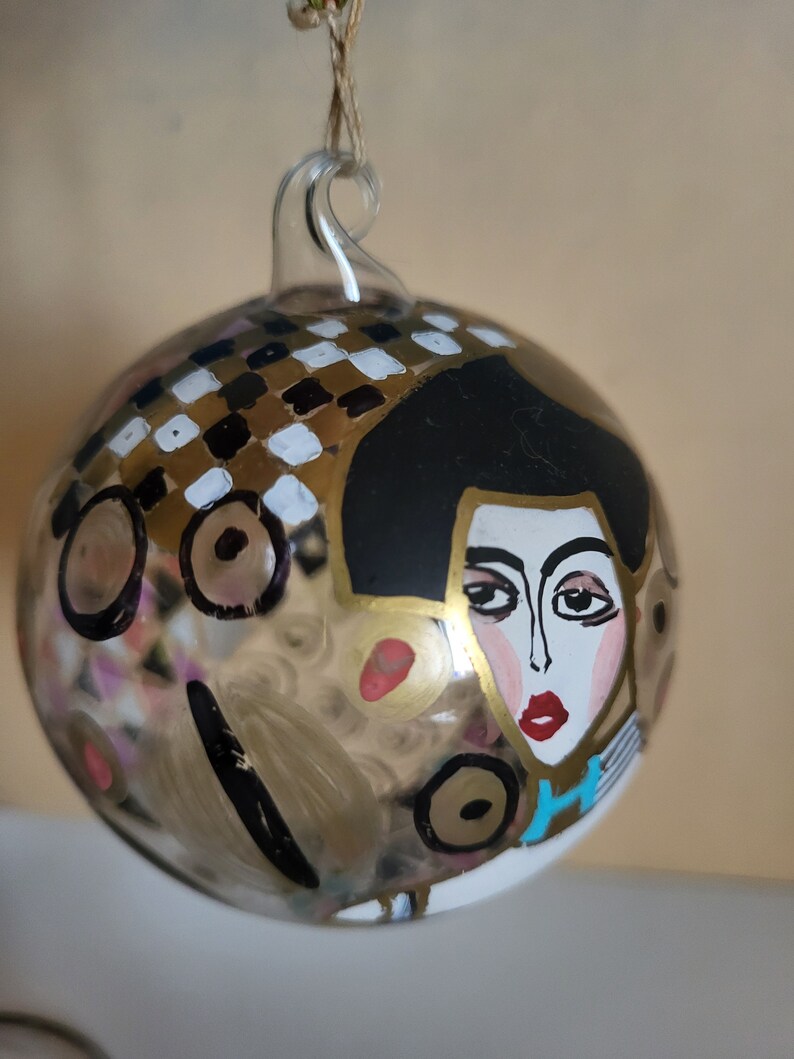 Vintage 1980's Glass Blown Ball Shaped Ornament G.Klimt Adele Bloch Bauer image 5