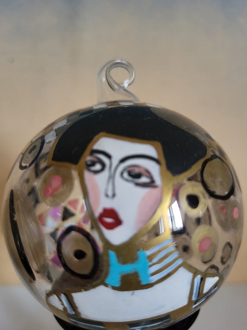 Vintage 1980's Glass Blown Ball Shaped Ornament G.Klimt Adele Bloch Bauer image 1