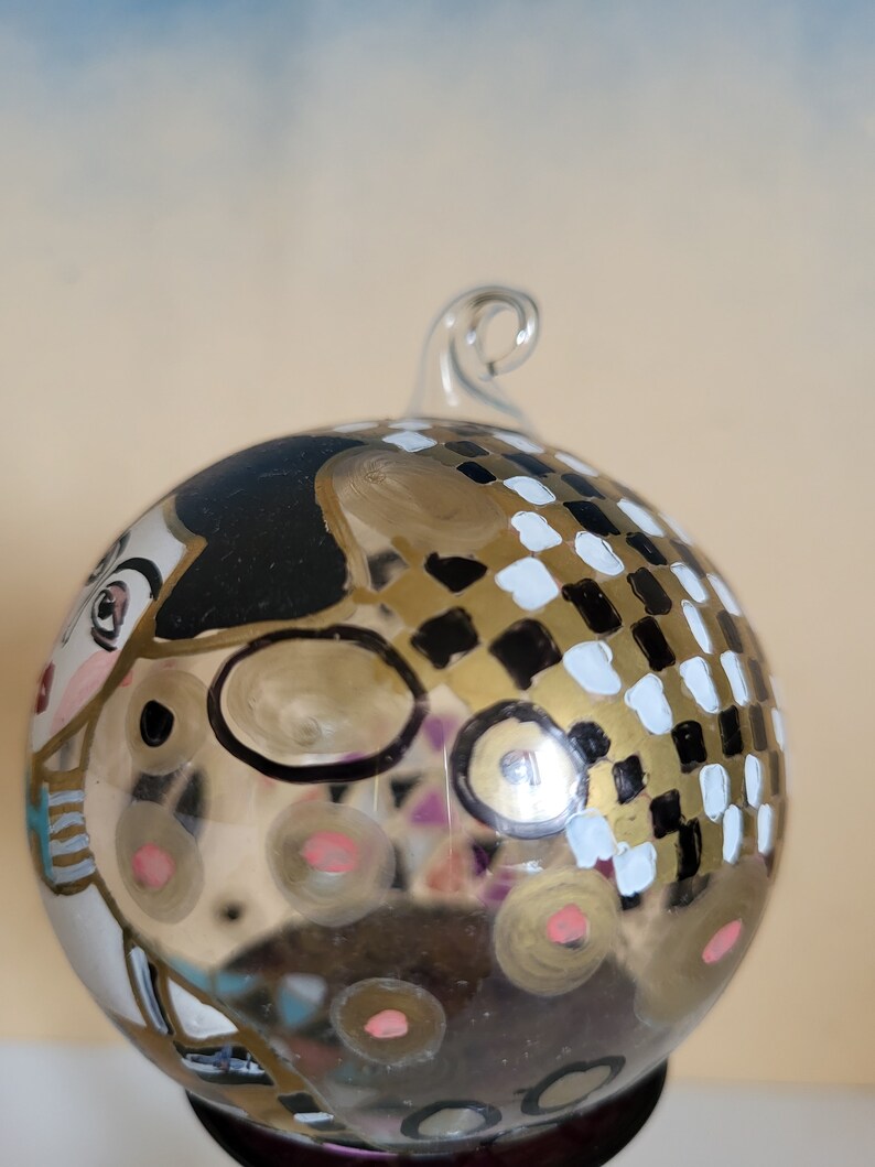Vintage 1980's Glass Blown Ball Shaped Ornament G.Klimt Adele Bloch Bauer image 2