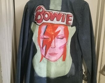 David Bowie Hand Painted Denim Blazer