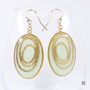 Handmade Color Resin Earrings, Gold Oval Ripple Earrings, Oval Earrings, Large Earrings, Statement Earrings, Gifts for Her