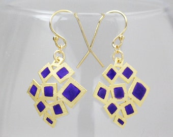 Handmade Geometric Cut Out Earrings, Color Rhombus Earrings, Color Honeycomb Handmade Earrings, Cut Out Color Resin Earrings