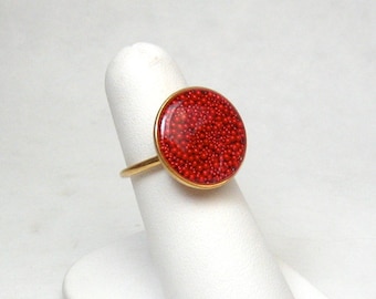 Handmade Ruby Red Ring, Composition Glass Beads Resin Ring, Handmade Red Ring, Gift for Her, Handmade Solitaire Ring