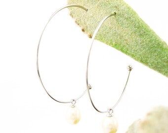 Silver Open Hook Earrings with Freshwater Pearls, Gift for Her, Gift for Mom, Pearl Earrings, Silver Earrings, Dangling Earrings