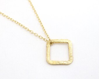 Gold | Silver Dainty Flat Square Necklace, Tiny Simple Square Minimalist Necklace, Dainty Cute Geometry Necklace, Handmade Necklace